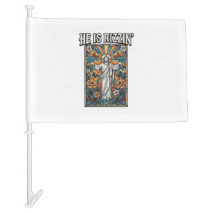 He Is Rizzin Vintage Easter Stained Glass Shirt De Car Flag