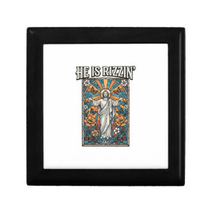 He Is Rizzin Vintage Easter Stained Glass Shirt De Gift Box