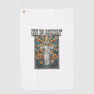 He Is Rizzin Vintage Easter Stained Glass Shirt De Golf Towel