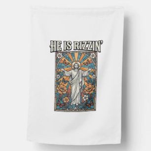 He Is Rizzin Vintage Easter Stained Glass Shirt De House Flag