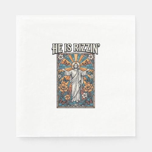 He Is Rizzin Vintage Easter Stained Glass Shirt De Napkins