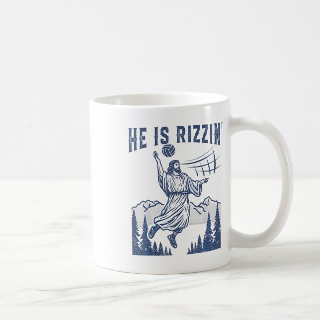 He Is Rizzin Volleyball Jesus Happy Easter Funny C Coffee Mug (Right)