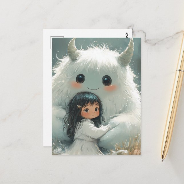 He Keeps Me Safe Little Girl Her Monster Friend Postcard (Front/Back In Situ)