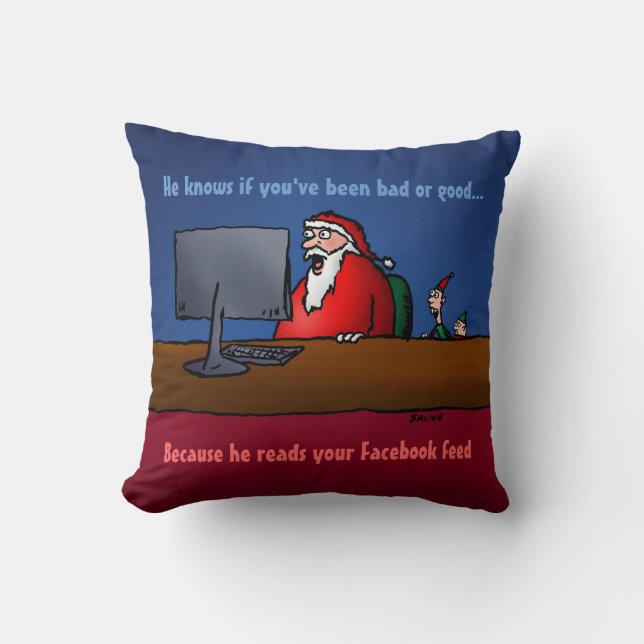 He Knows- Funny Santa Social Media Throw Pillow (Front)