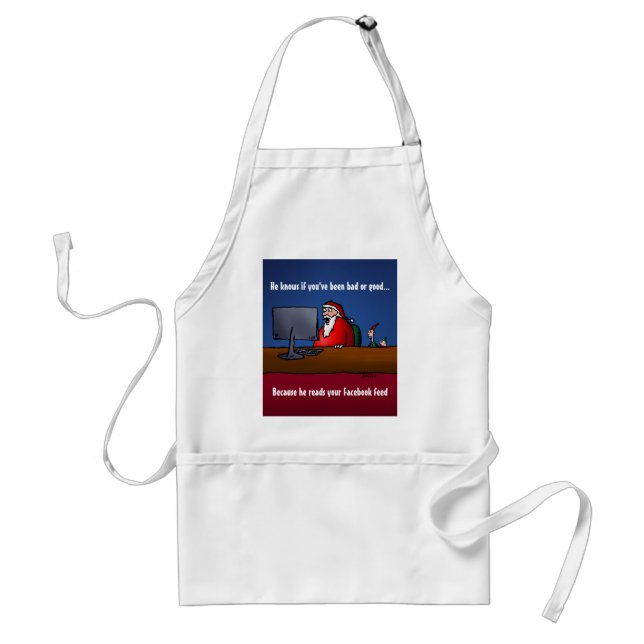 He Knows If You've Been Bad Funny Santa Adult Apron (Front)