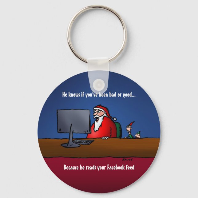 He Knows If You've Been Bad Funny Santa Keychain (Front)