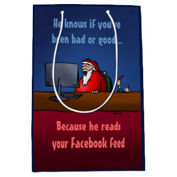 He Knows If You've Been Bad Funny Santa Medium Gift Bag by BastardCard at Zazzle
