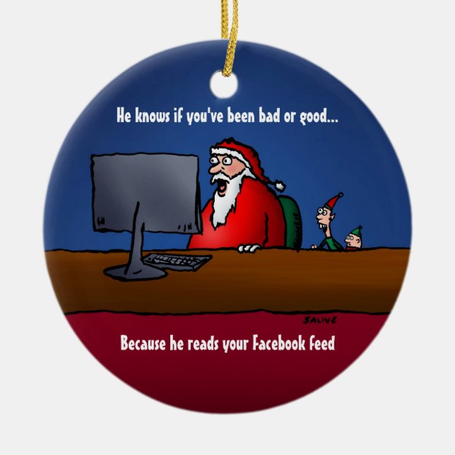 He Knows If You've Been Bad Funny Santa Ornament (Front)
