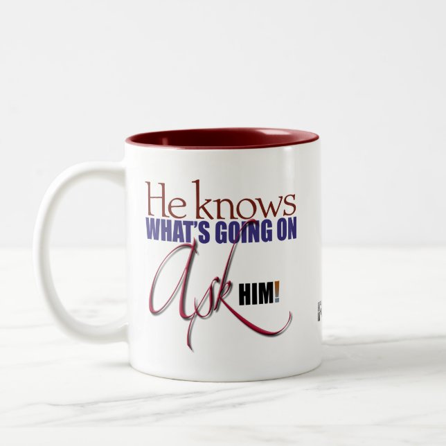 He Knows What's Going on: Ask Him! mug (Left)