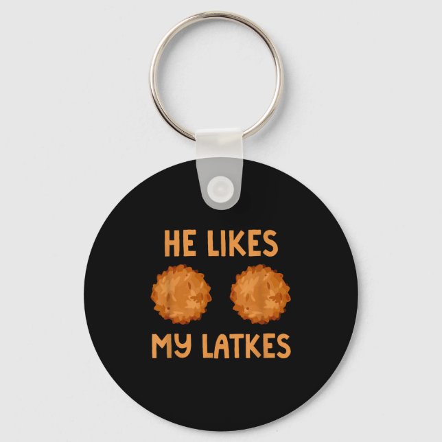 He Likes My Latkes Hanukkah Couple Matching Jewish Keychain (Front)
