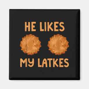 He Likes My Latkes Hanukkah Couple Matching Jewish Magnet