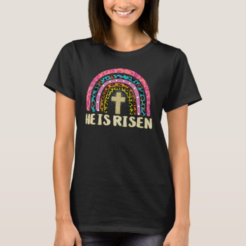 He Lives Leopard Rainbow Happy Christian Easter T_Shirt