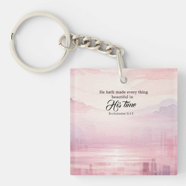 He Made Everything Beautiful Watercolor Sunset Keychain (Front)