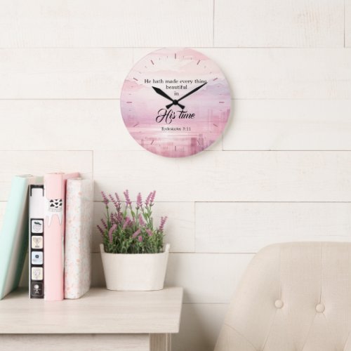 He Made Everything Beautiful Watercolor Sunset Large Clock