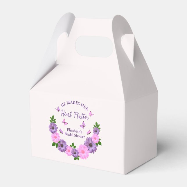 He Makes Her Heart Flutter Butterfly Bridal Shower Favor Boxes (Front Side)