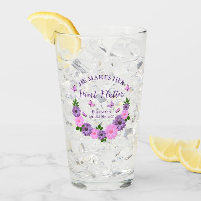 He Makes Her Heart Flutter Butterfly Bridal Shower Glass (Front Ice)