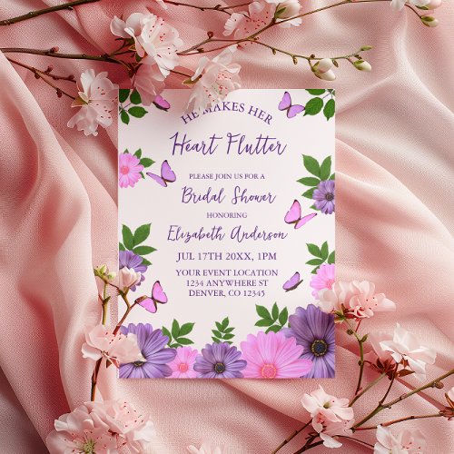 He Makes Her Heart Flutter Butterfly Bridal Shower Invitation