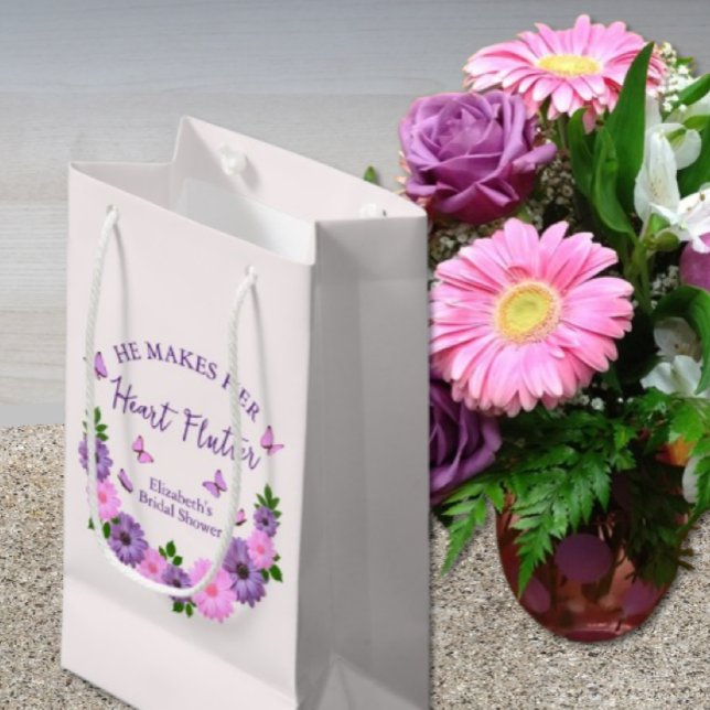 He Makes Her Heart Flutter Butterfly Bridal Shower Small Gift Bag (Creator Uploaded)