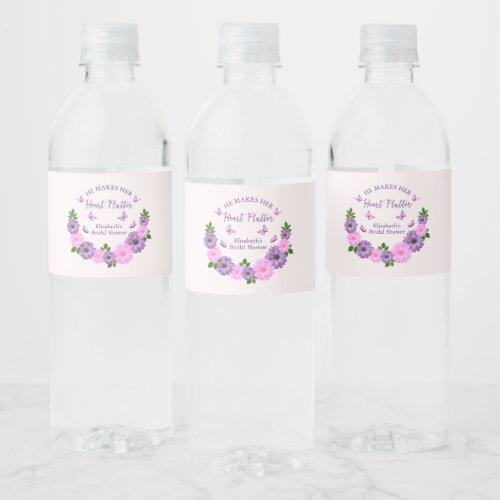 He Makes Her Heart Flutter Butterfly Bridal Shower Water Bottle Label