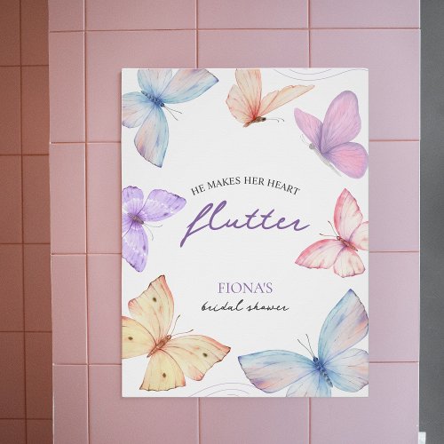 He makes her heart flutter  Elegant Bridal Shower Poster