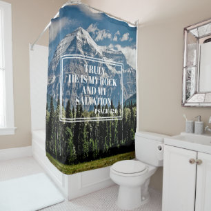 He My Rock Christian Bible Verse Mountain Photo Shower Curtain