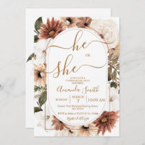 He or She Arch Boho Floral Gender Reveal Party Invitation