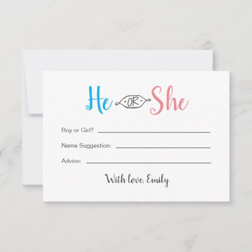 He or She Baby Gender Reveal Card