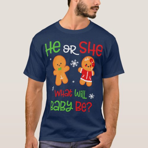 He or She Baby Gender Reveal Gingerbread Dolls Chr T_Shirt