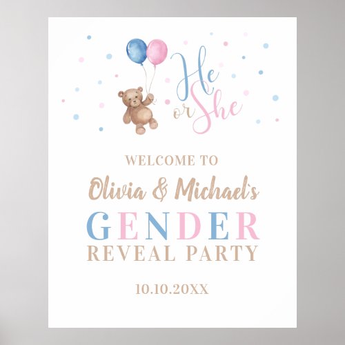 He or She Baby Gender Reveal Party Large Welcome Poster