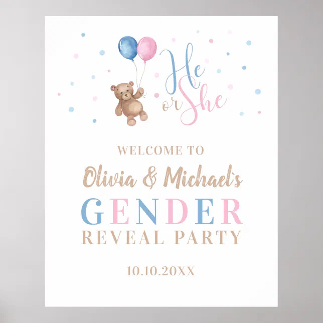 He or She Baby Gender Reveal Party Large Welcome Poster | Zazzle