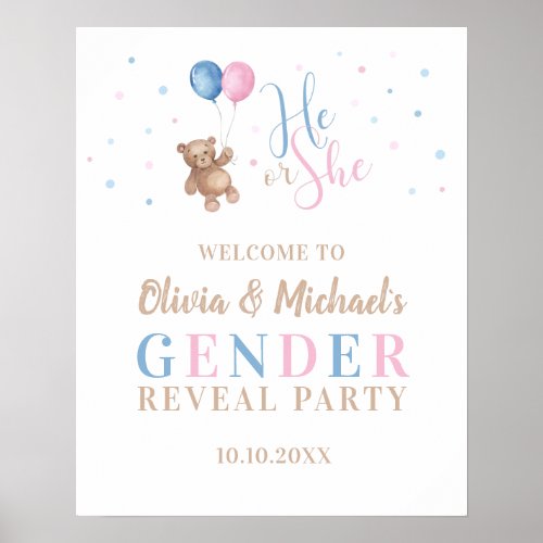 He or She Baby Gender Reveal Party Welcome Poster