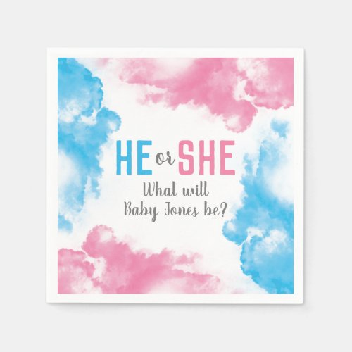 He or She Baby Gender Reveal Smoke Bomb Blue Pink Napkins