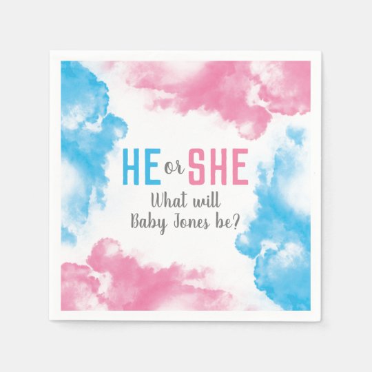 He Or She Baby Gender Reveal Smoke Bomb Blue Pink Napkins Zazzle Com
