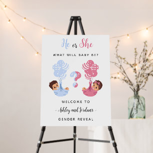 He or She Baby Gender Reveal Welcome Sign