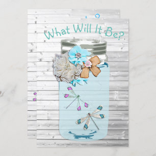 He or She, Baby Shower Gender Reveal Dragonfly Invitation