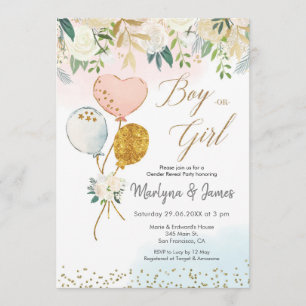 He or She Balloon Gender Reveal Invitation
