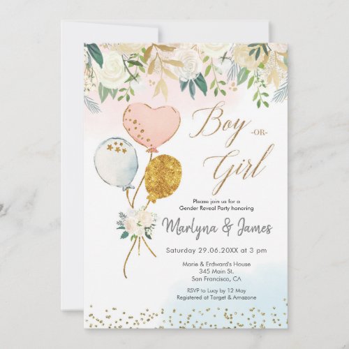 He or She Balloon Gender Reveal Invitation