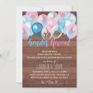 He or She Balloon Gender Reveal Invitation