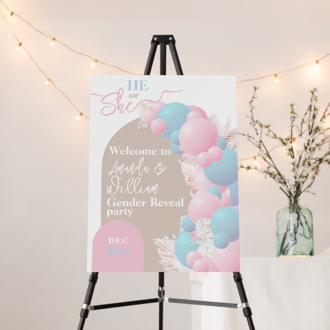 He or She Balloon Modern Gender reveal party   Foam Board (In Situ (Stand))