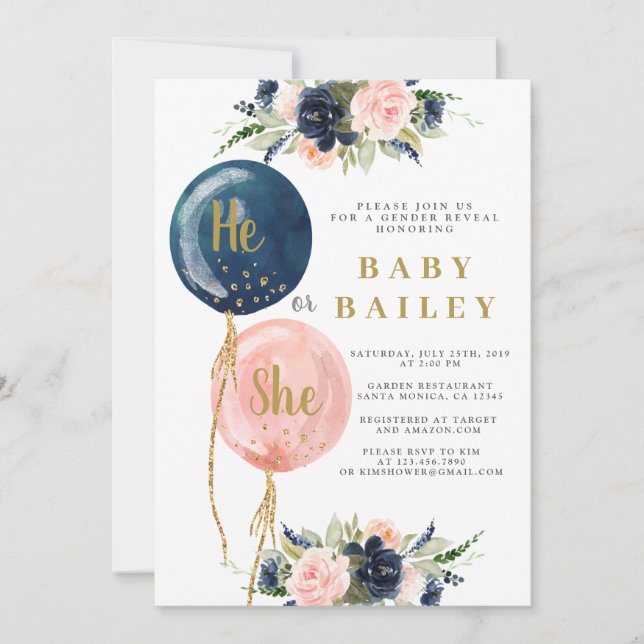 He or She Balloons Gender Reveal invitation (Front)