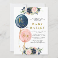 He or She Balloons Gender Reveal invitation