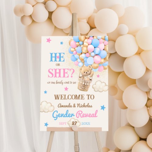 He or She Bear Balloons Gender Reveal Welcome  Foam Board