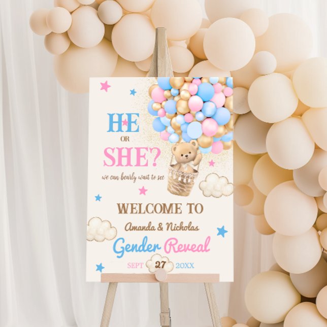 He or She Bear Balloons Gender Reveal Welcome  Foam Board (Creator Uploaded)