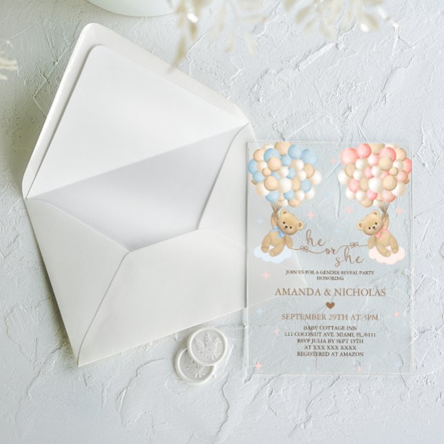 He or She Bear Gender Reveal  Acrylic Invitations (Creator Uploaded)