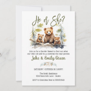 He or She Bear Gender Reveal Little Cub Invitation