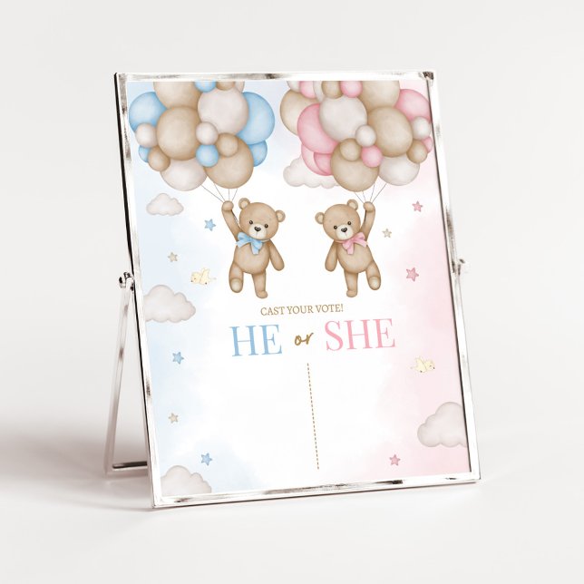 He or She Bear Gender Reveal Sign (Bear Balloon He or She Gender Reveal He or She Sign)