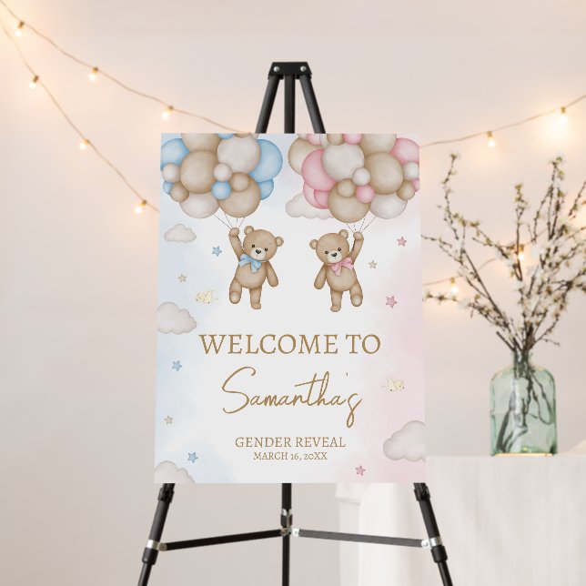 He or She Bear Gender Reveal Welcome Sign (In Situ (Stand))