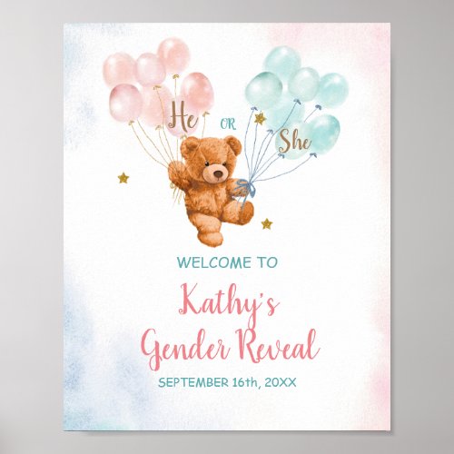 He or She Bear Gender Reveal Welcome Sign