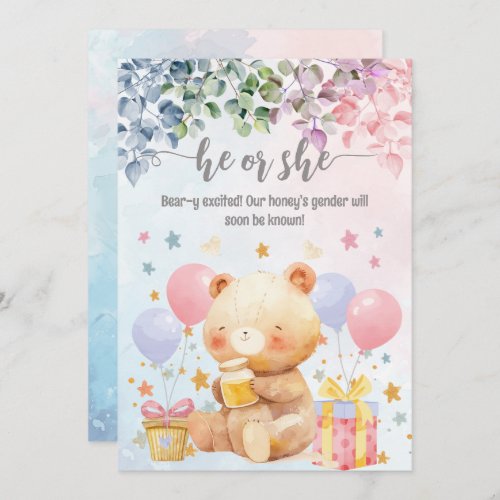 He Or She Bear_y Excited Gender Reveal Baby Shower Invitation