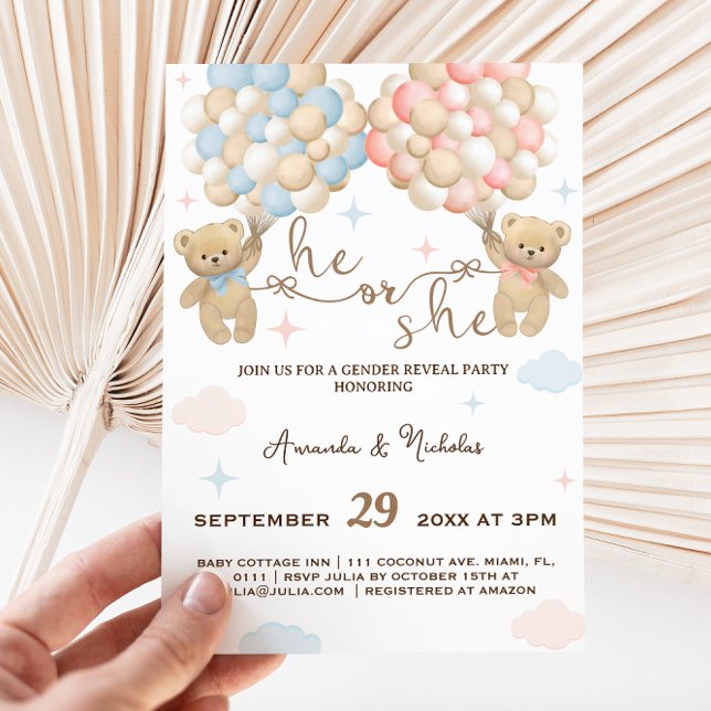 He or She Bears Gender Reveal Invitation (Creator Uploaded)